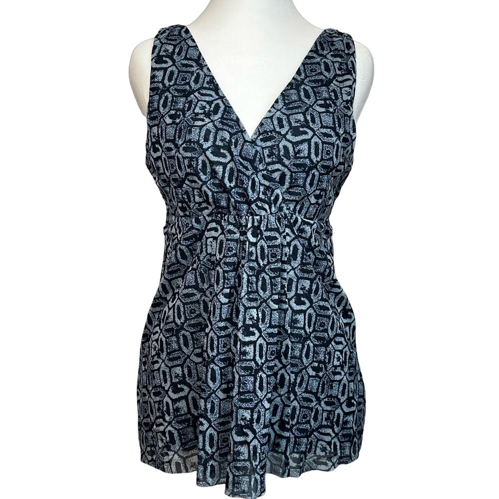Michael Kors Blue Geometric V-Neck Sleeveless Tank Top Blouse Size Small